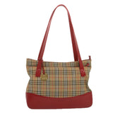 Luxury BurberrySs Nova Check Tote Bag Canvas Beige Red Auth 68740