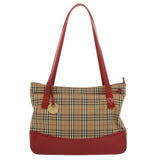 Luxury BurberrySs Nova Check Tote Bag Canvas Beige Red Auth 68740