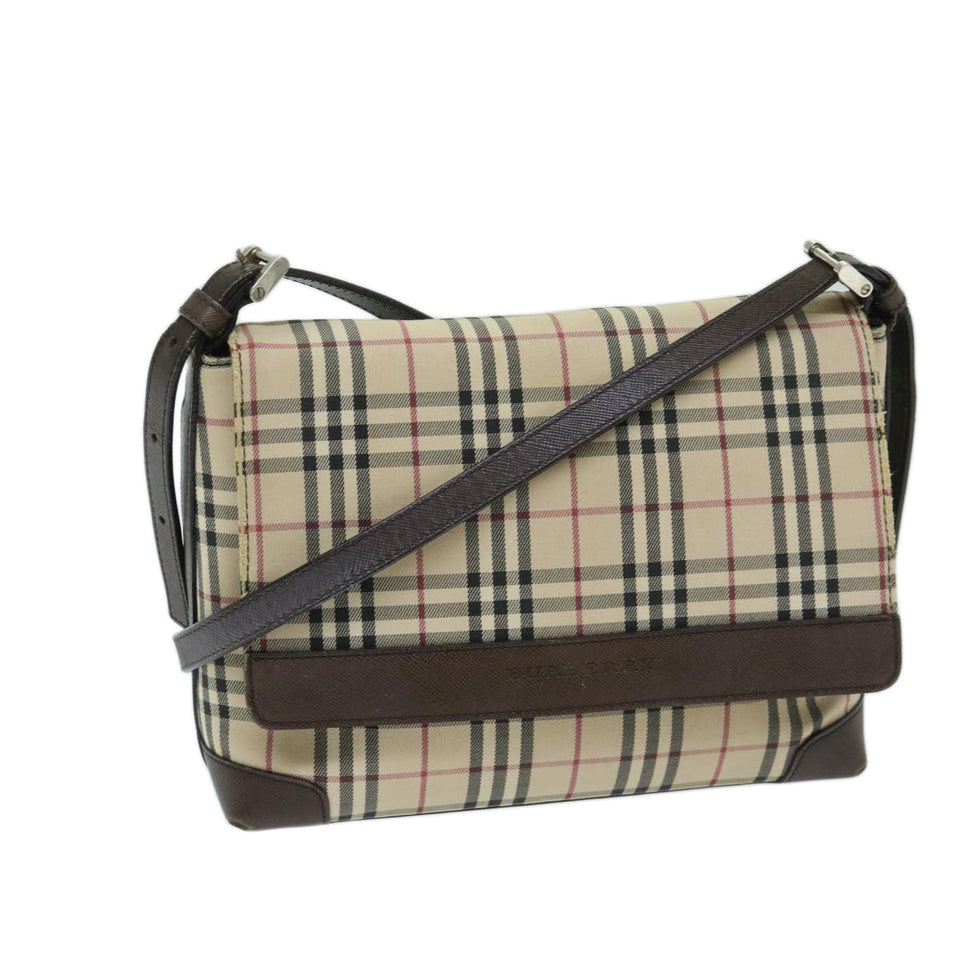 Luxury Burberry Nova Check Shoulder Bag Canvas Beige Brown Auth 68814