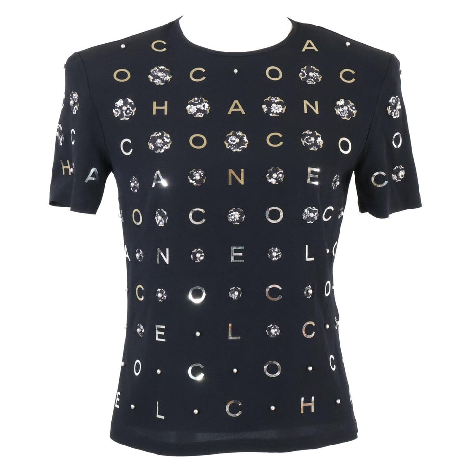 Chanel Camellia & Icon Pearl Silk T-shirt