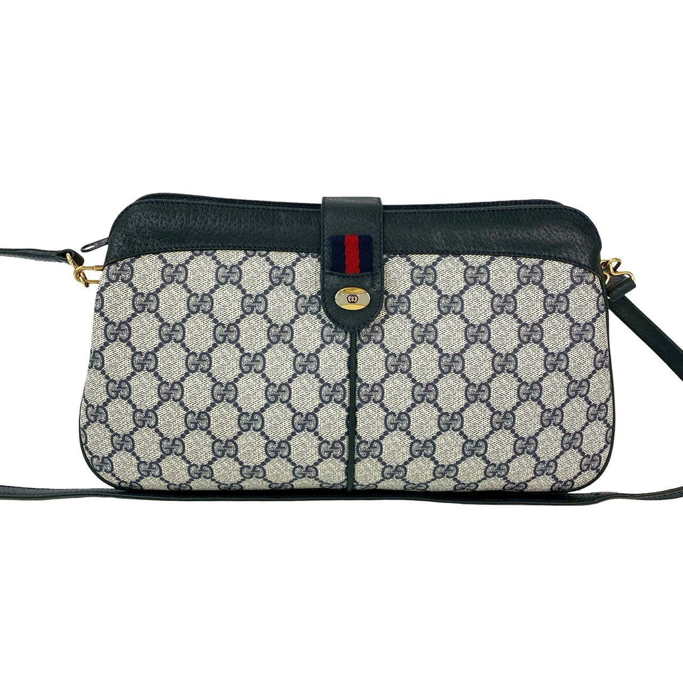 Gucci Shoulder Bag leather Navy Sherry line