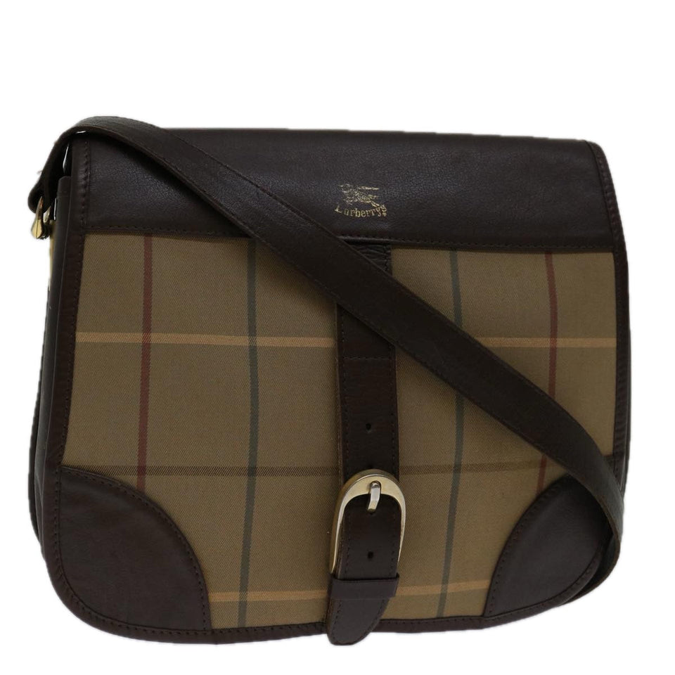 Luxury BurberrySs Nova Check Shoulder Bag Canvas Beige Auth 69685