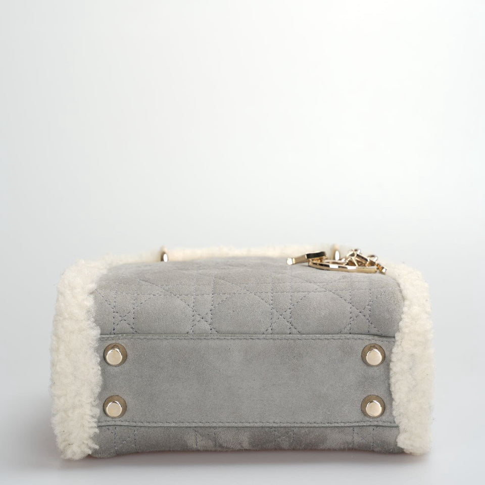 Christian Dior Lady Dior  2020 Mini Suede Shearling Cannage Lady Dior satchel