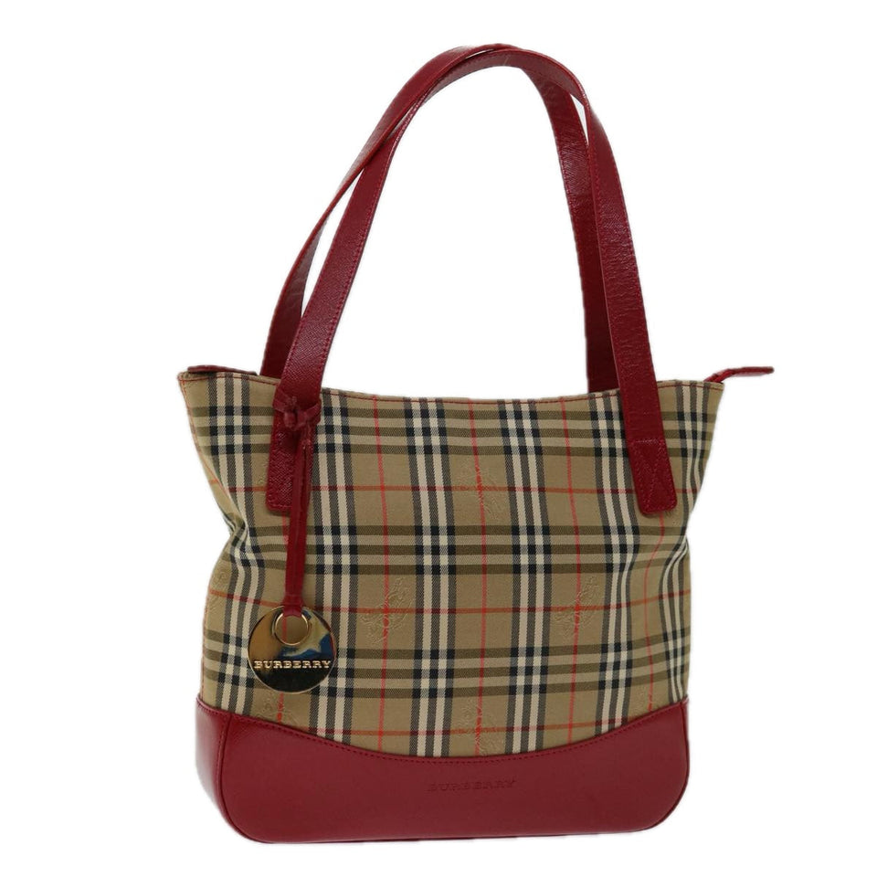 Luxury Burberry Nova Check Tote Bag Canvas Beige Red Auth 69899