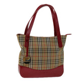 Luxury Burberry Nova Check Tote Bag Canvas Beige Red Auth 69899