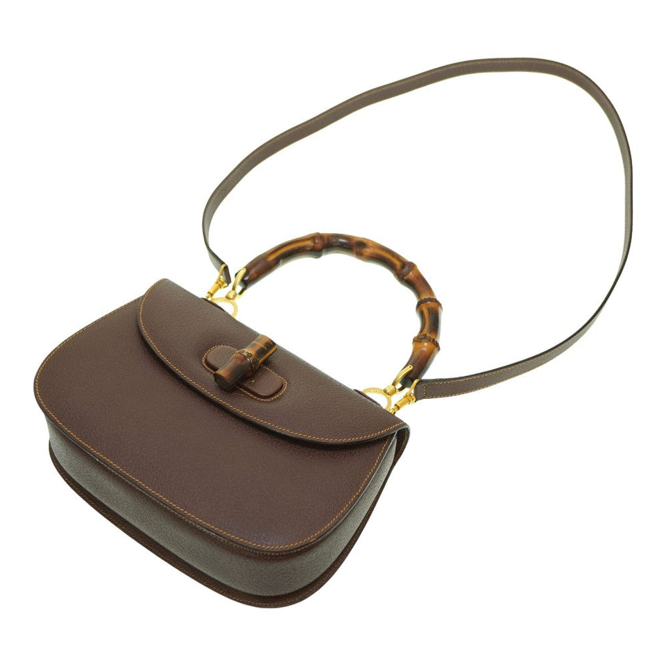 Gucci Handbag leather Brown Bamboo Women
