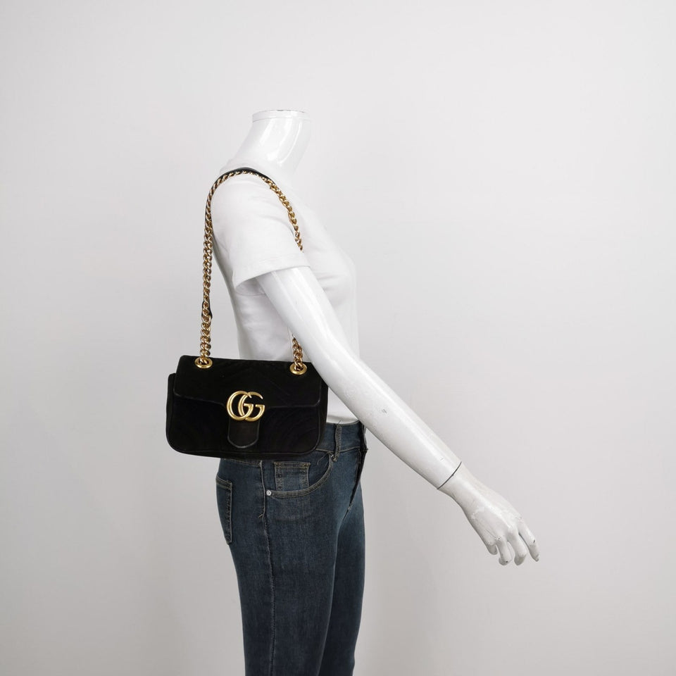 Gucci Marmont Mini Black Velvet Camera Bag