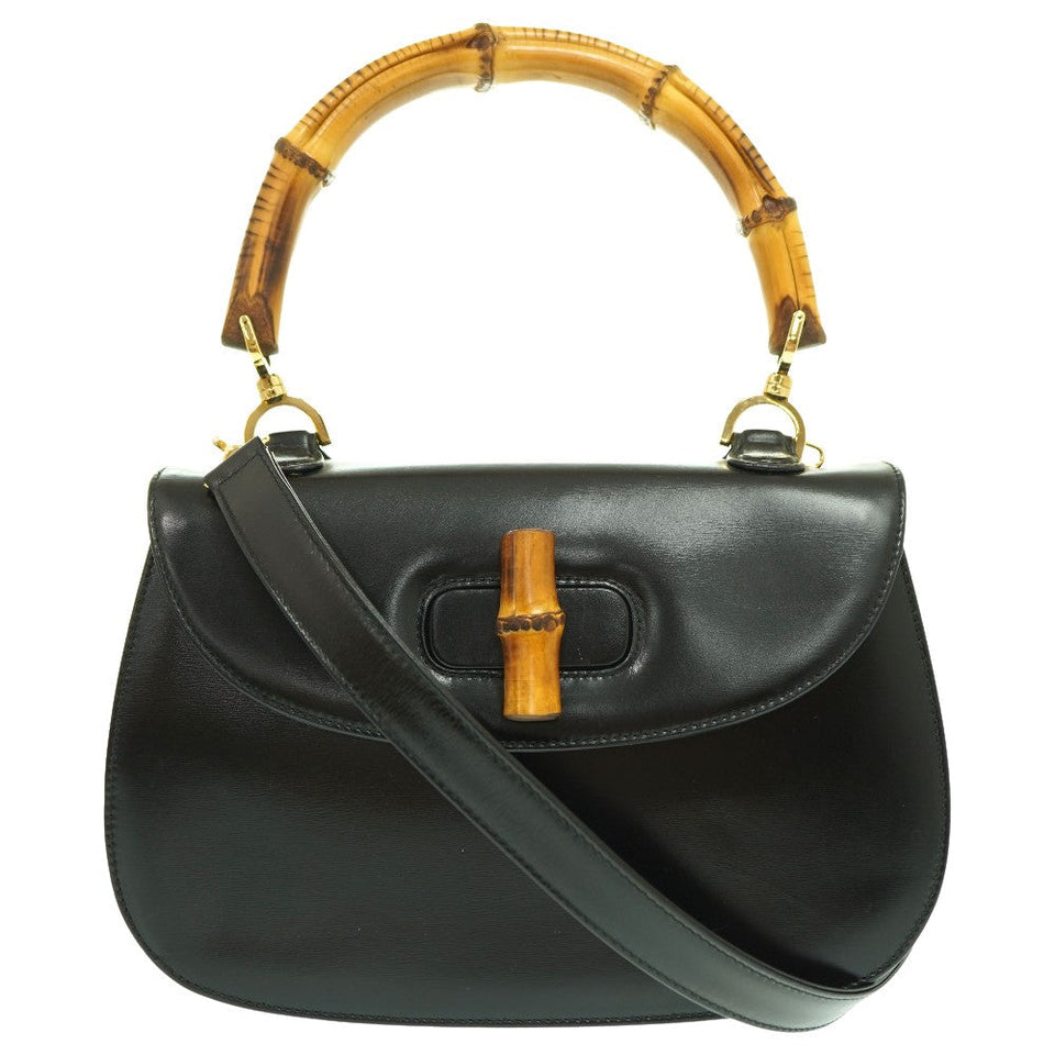 Gucci Handbag leather black Bamboo Women