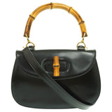 Gucci Handbag leather black Bamboo Women
