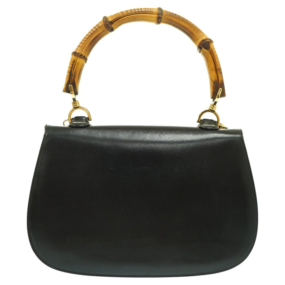 Gucci Handbag leather black Bamboo Women