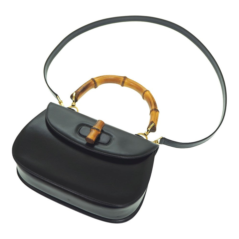 Gucci Handbag leather black Bamboo Women
