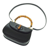 Gucci Handbag leather black Bamboo Women