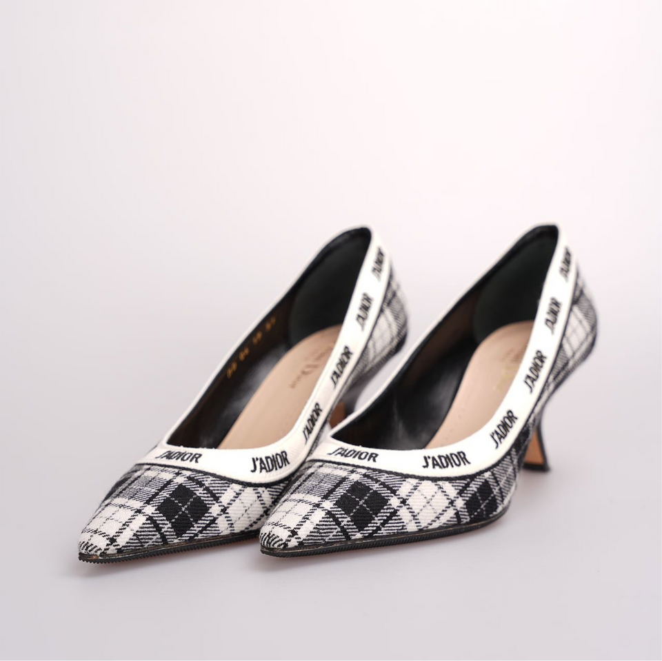 Dior Canvas Ribbon Tartan Print Embroidered J'ADior Pumps