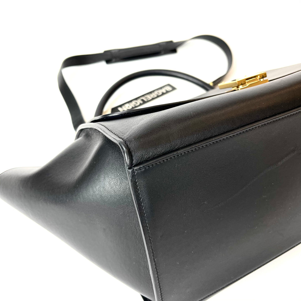 Leather Trapeze Satchel Black