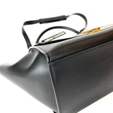 Leather Trapeze Satchel Black
