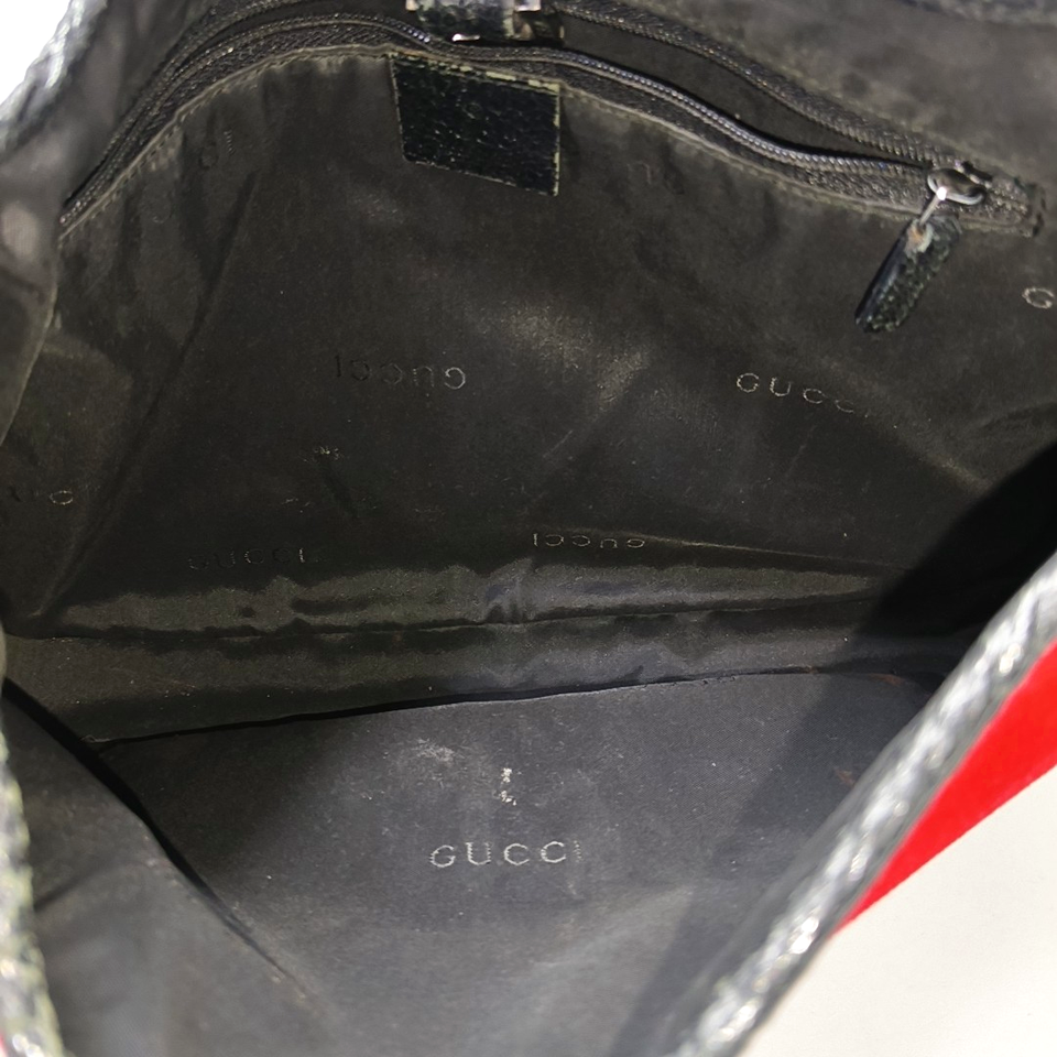 Gucci Jackie Vintage Red Felt and Black Leather Silver Hardware