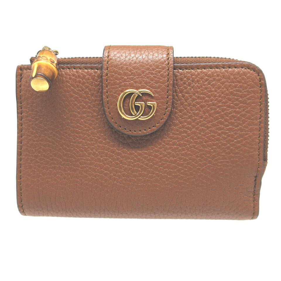 Gucci Bifold Wallet 739498 leather Brown Bamboo Medium Wallet Double G Women