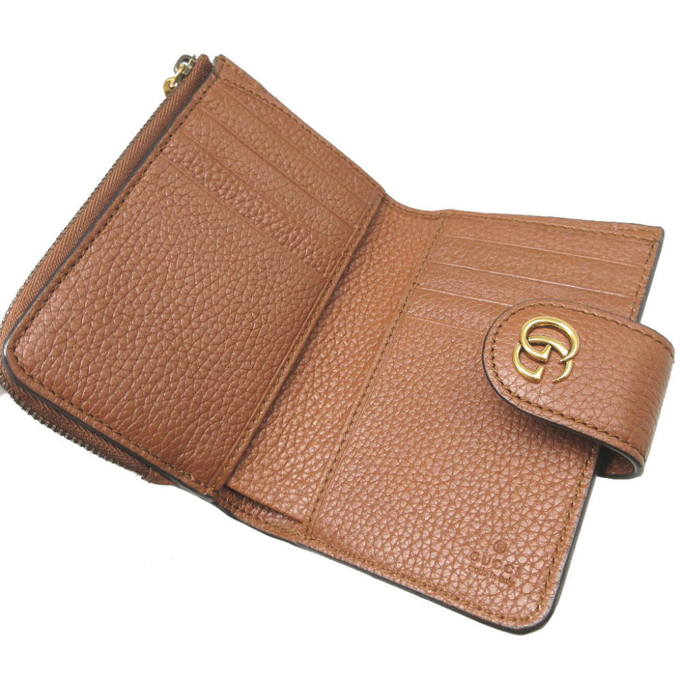 Gucci Bifold Wallet 739498 leather Brown Bamboo Medium Wallet Double G Women