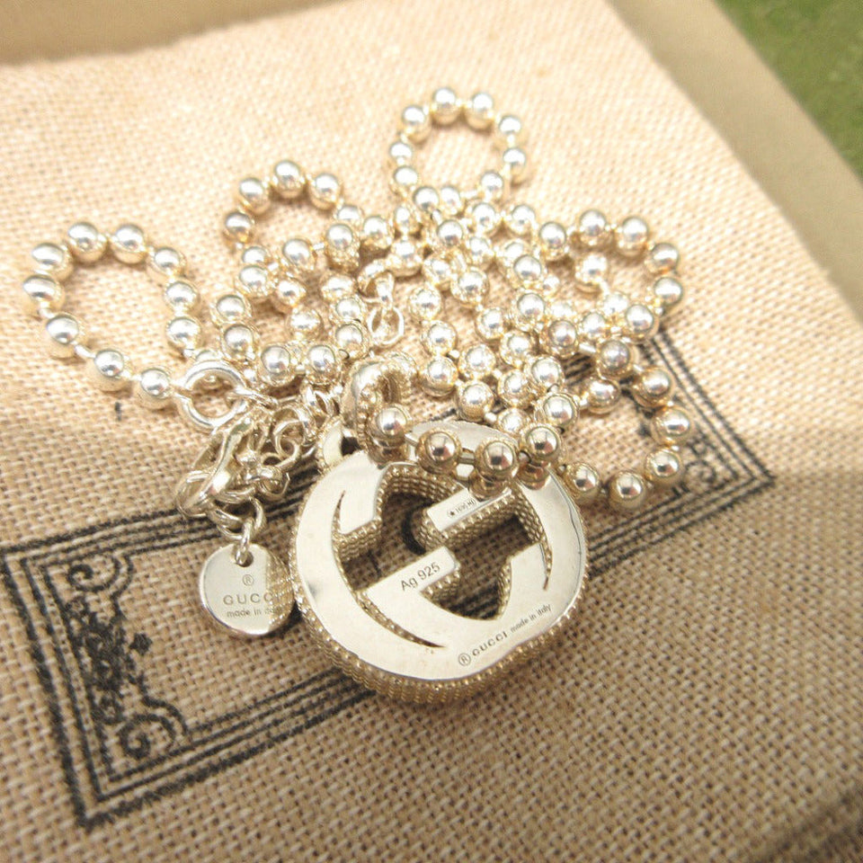 Gucci Necklace Silver925 Silver Ball chain Interlocking G unisex(Unisex)