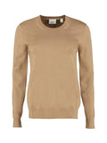 Luxury Burberry Check Patch Crew Neck Wool Knit Top Beige