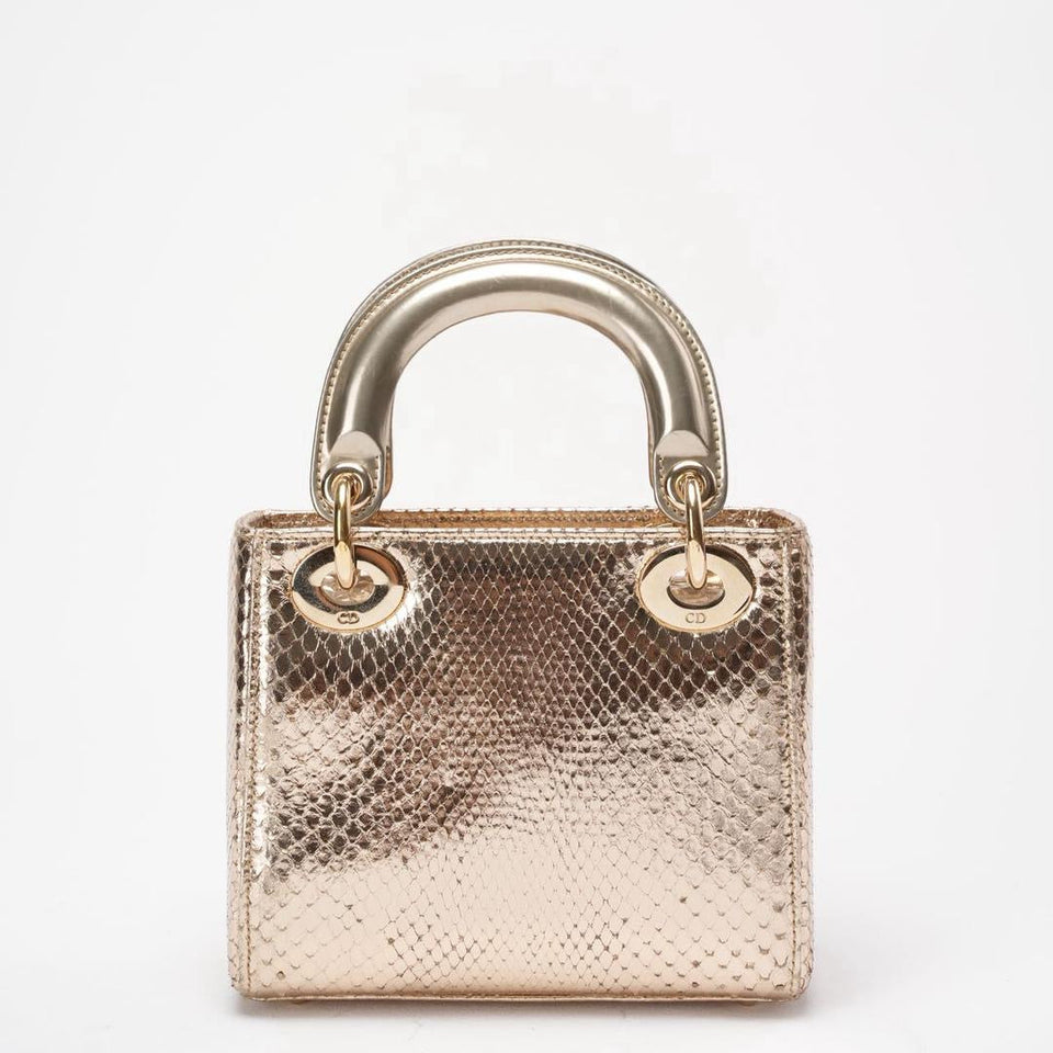 Dior Mini Lady Dior Bag Gold in Python Leather with Gold Hardware on