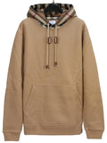 Luxury Burberry Check Cotton Blend Hoodie Camel Beige