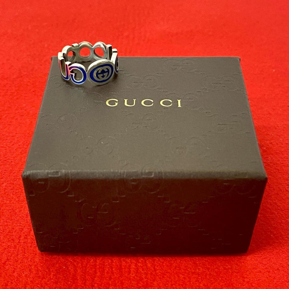 Gucci Ring Silver925 Silver Interlocking G enamel ring mens