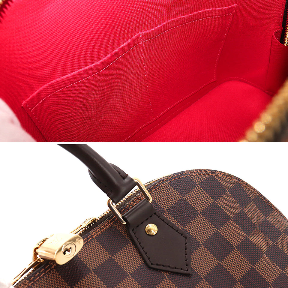 Louis Vuitton Damier Alma PM Hand Bag Ebene Brown Gold Metal Fittings