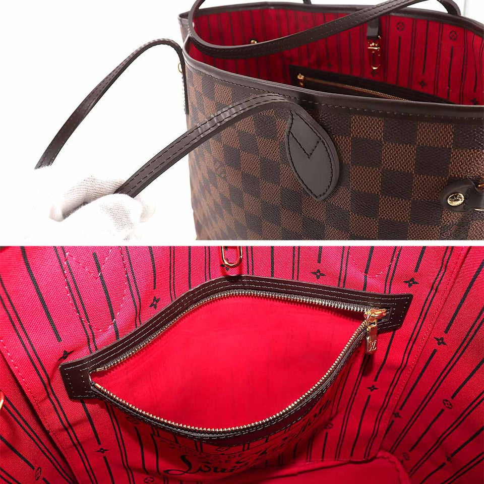Louis Vuitton Damier Neverfull MM Tote Bag Ebene Brown Gold Metal Fittings