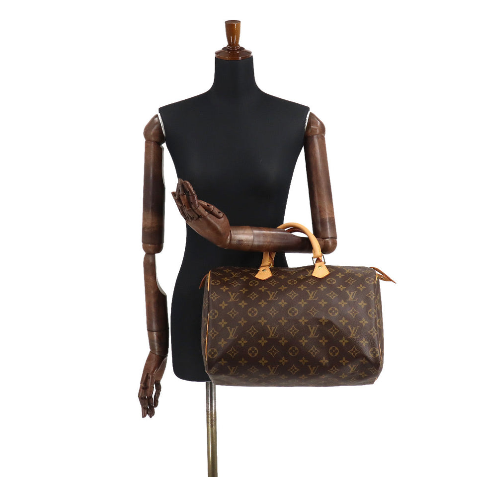 Louis Vuitton Monogram Speedy 35 Hand Bag Brown Gold Hardware