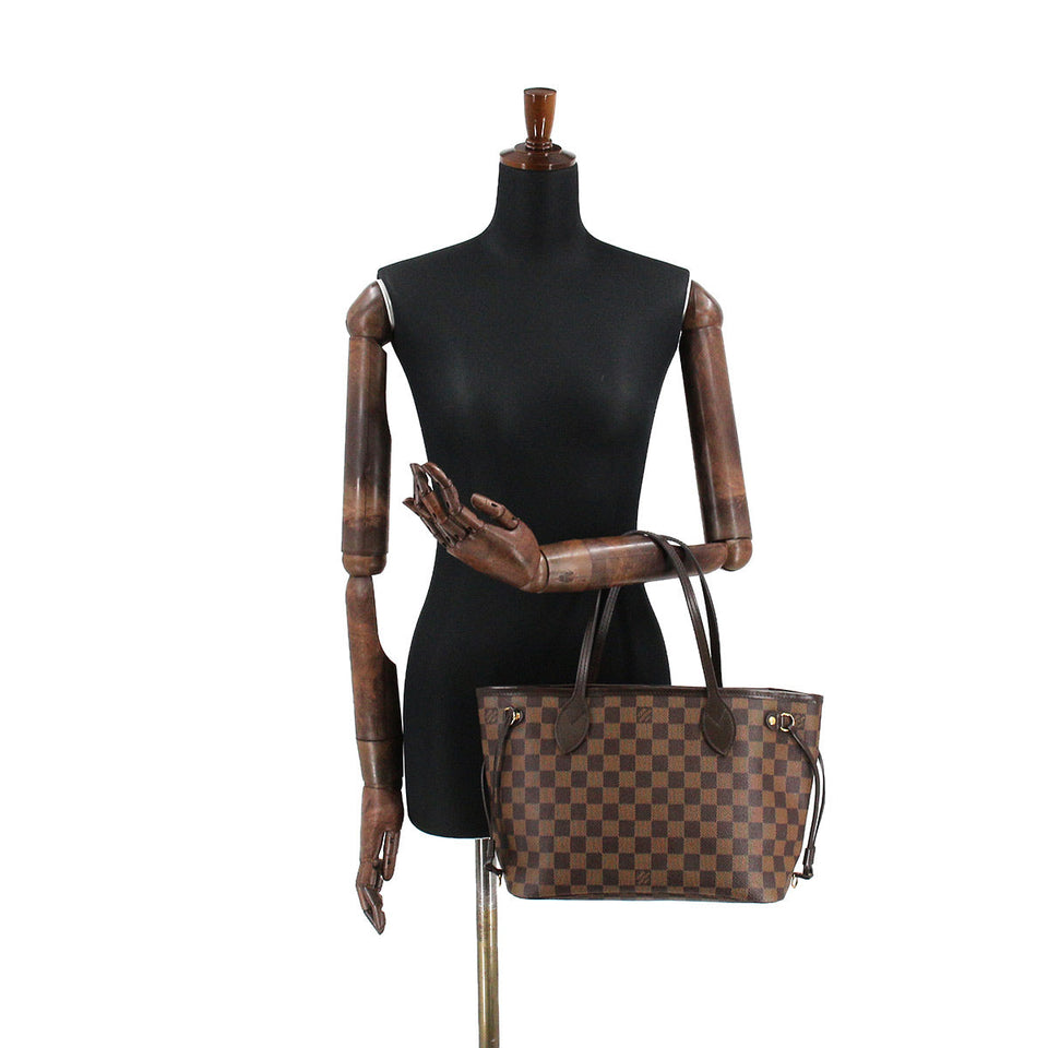 Louis Vuitton Damier Neverfull PM Tote Bag Brown Gold Hardware