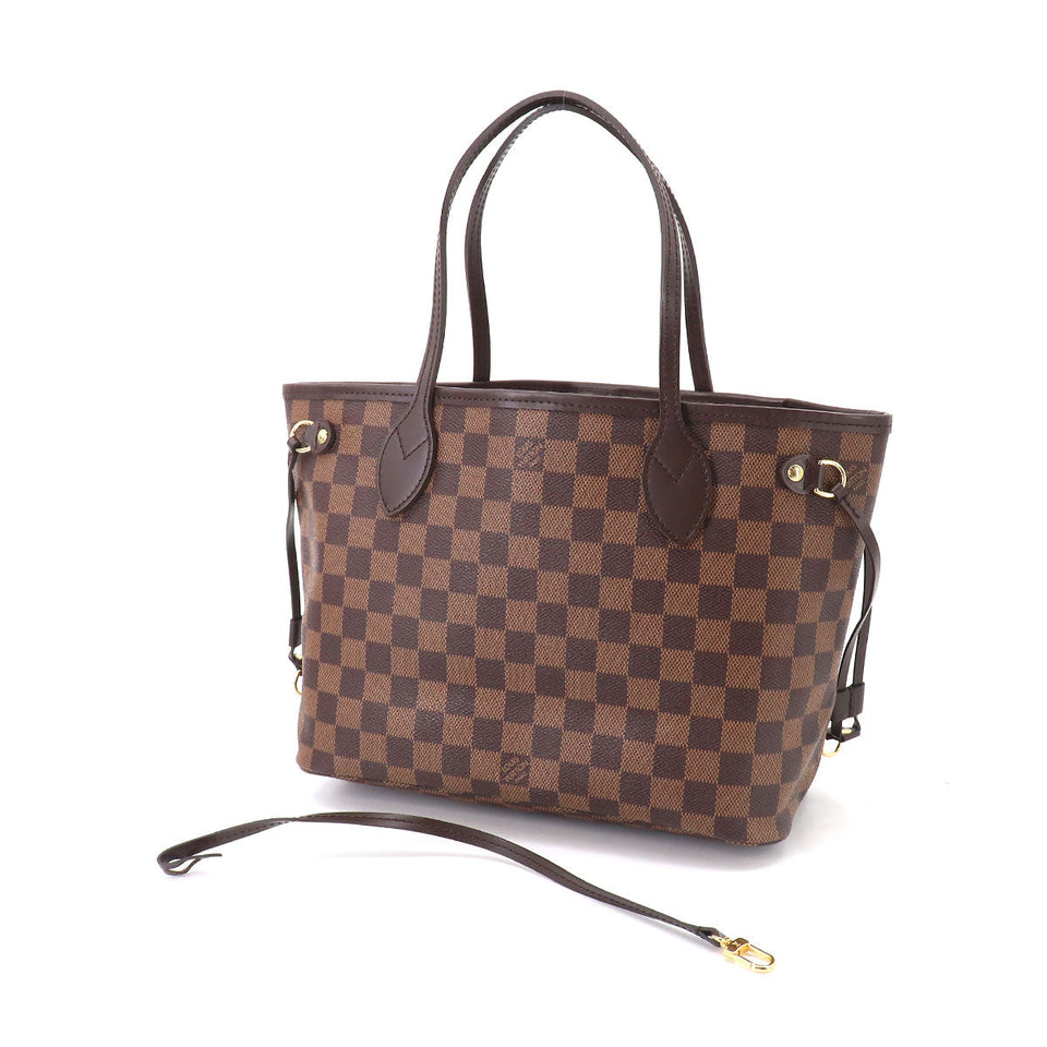 Louis Vuitton Damier Neverfull PM Tote Bag Ebene Brown Gold Hardware