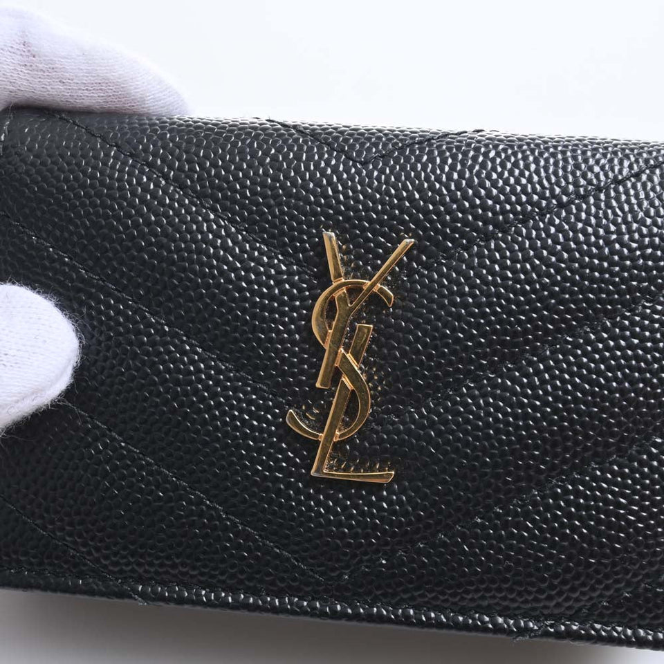 Saint Laurent- Leather Tiny Wallet Tri-fold Compact Wallet Black