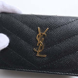 Saint Laurent- Leather Tiny Wallet Tri-fold Compact Wallet Black