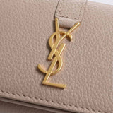 Saint Laurent- Leather  Tiny Wallet Tri-fold Compact Wallet Beige