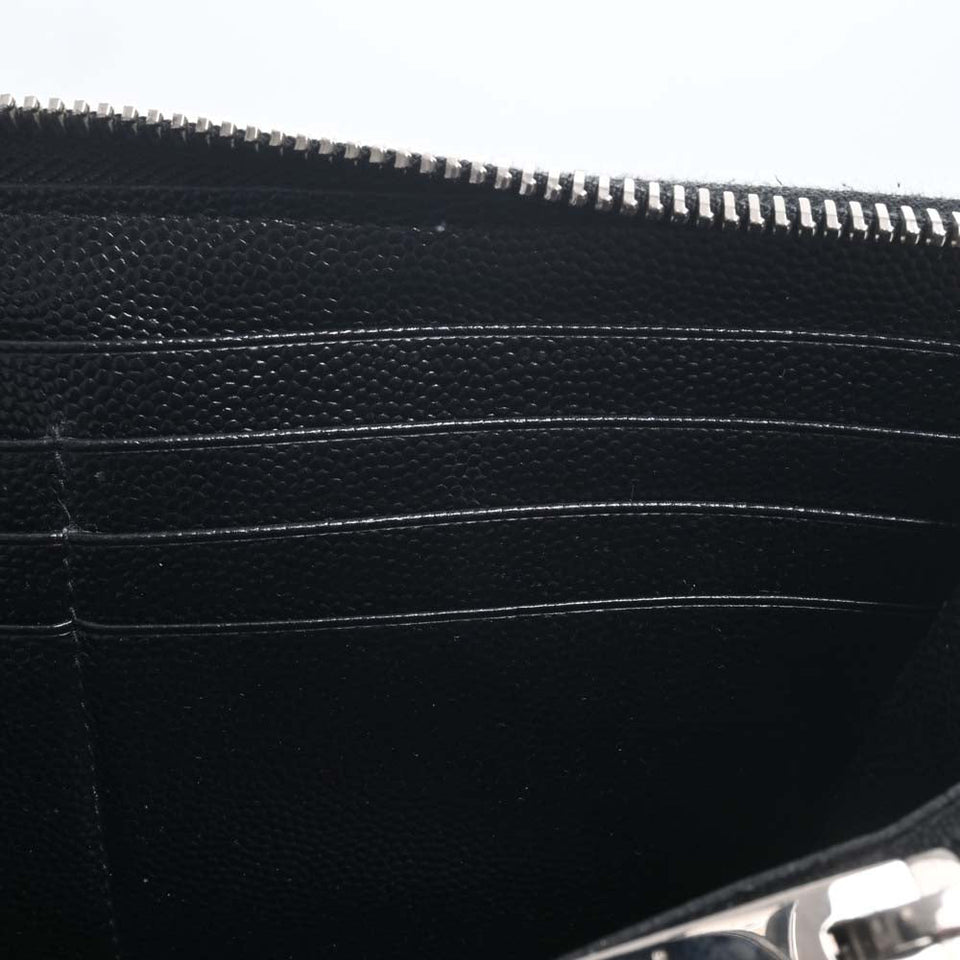 Saint Laurent- Leather Round Zipper Long Wallet Black