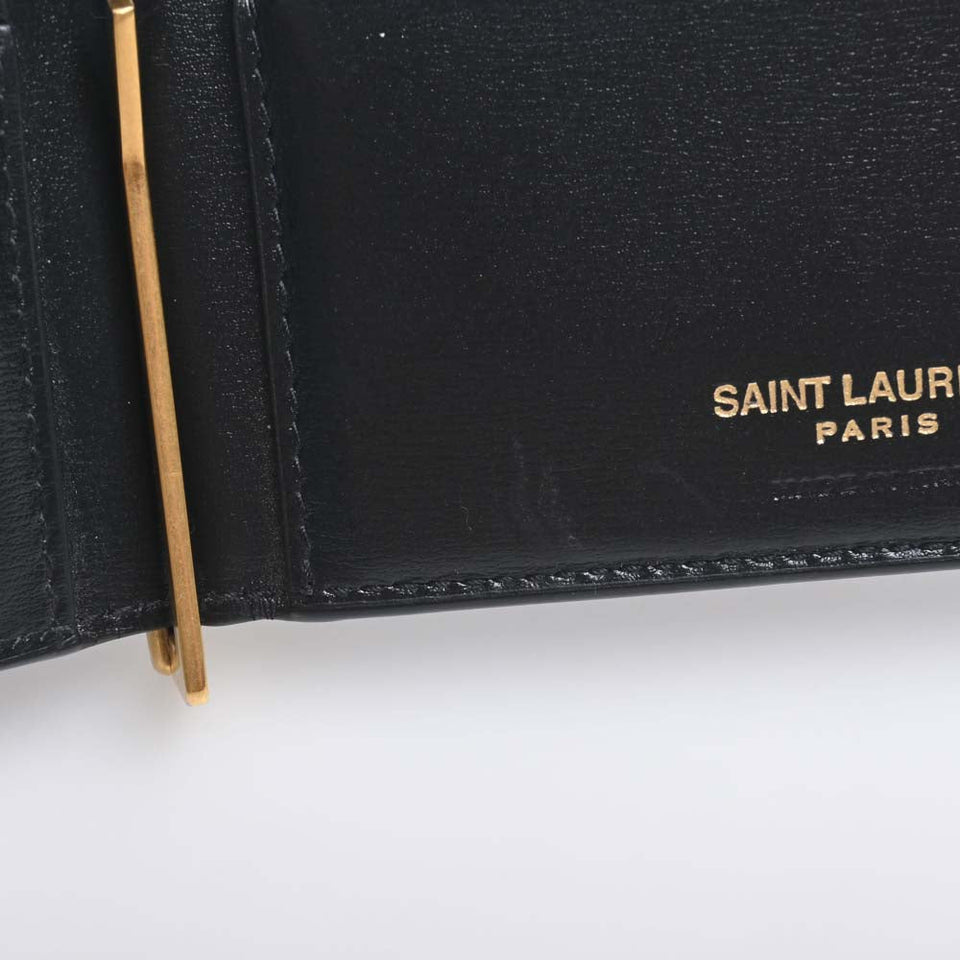 Saint Laurent- Leather Money Clip Bill Clip Wallet Billfold Black