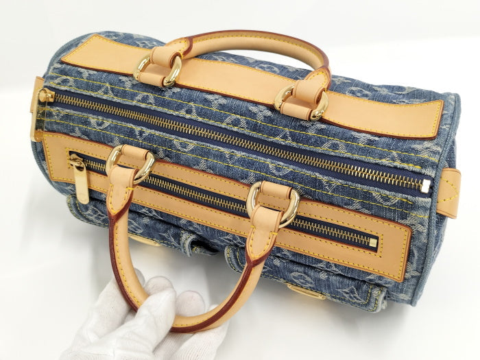 Louis Vuitton Neo Speedy Handbag Mini Boston Bag Monogram Denim Blue