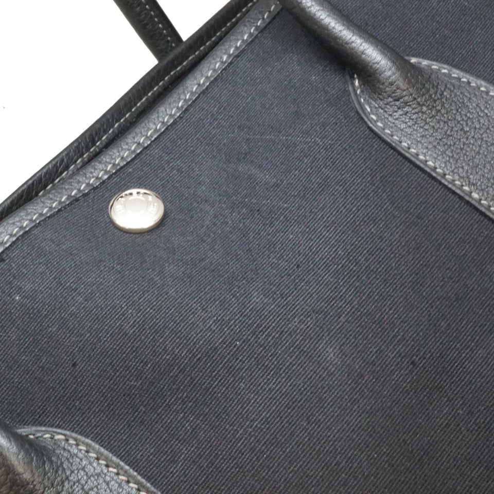 Hermes Garden Party PM Tote Bag Canvas Toile Ash Leather Black