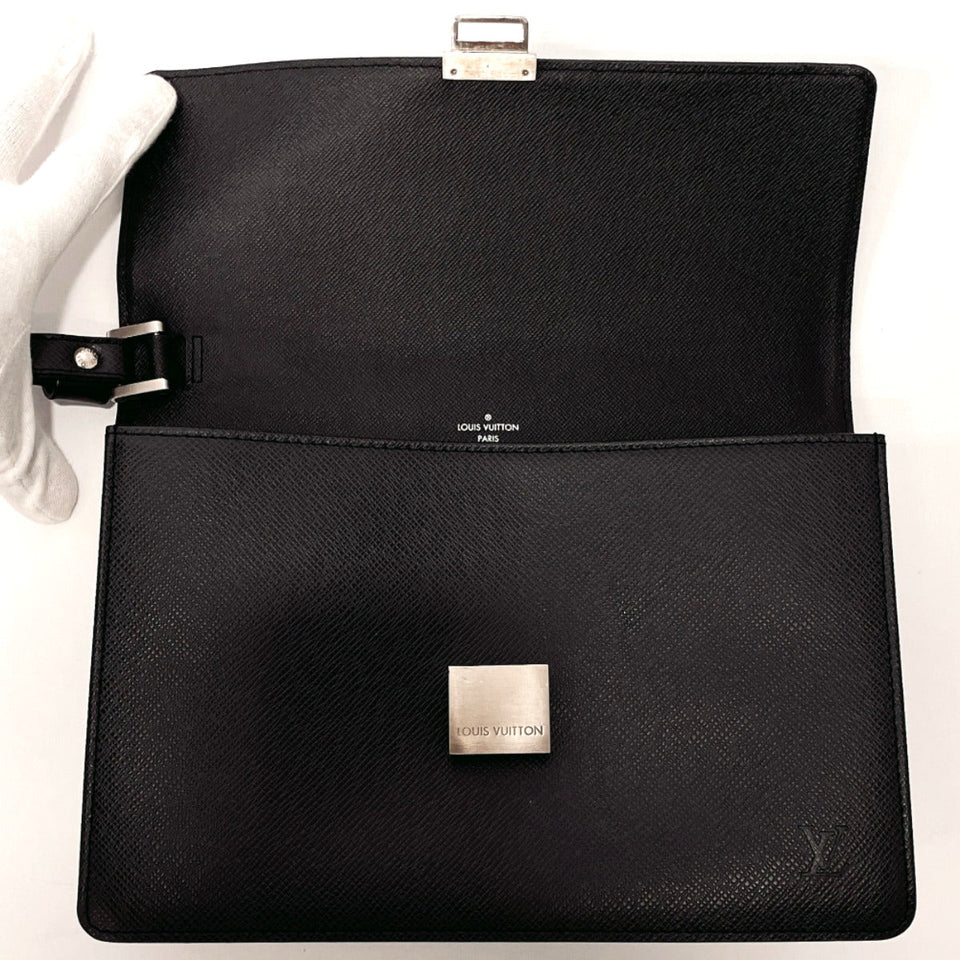 Louis Vuitton Selenga Shoulder Bag Taiga Leather Black