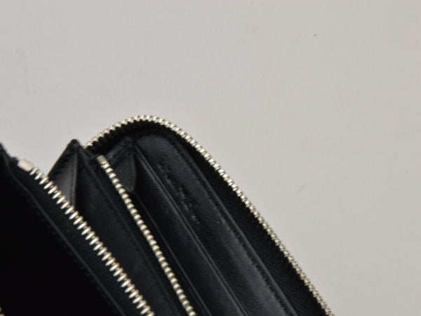 Saint Laurent- Round Zipper Long Wallet Heart Studded Black