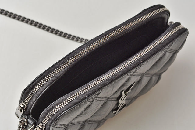 Saint Laurent- Becky Double Zip Pouch Mini Bag Clutch Bag Leather Black Saint Laurent