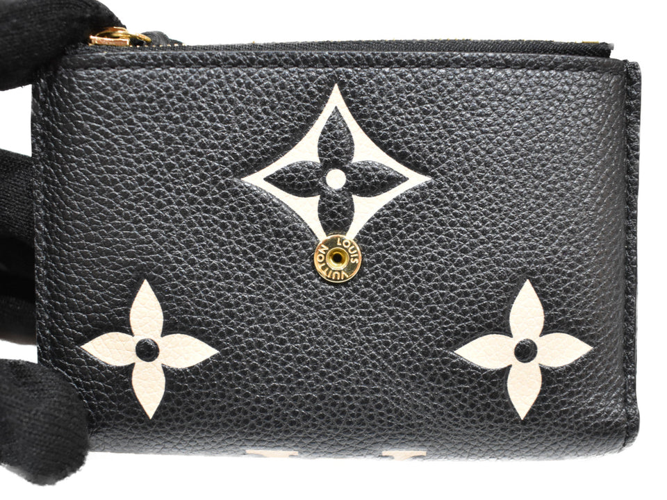 Louis Vuitton Portefeuille Victorine M80968 Folding wallet Monogram Implant leather Black x Beige