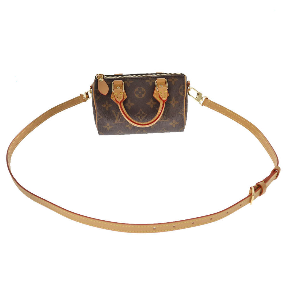 Louis Vuitton Nano Speedy Monogram Canvas Brown Leather Black