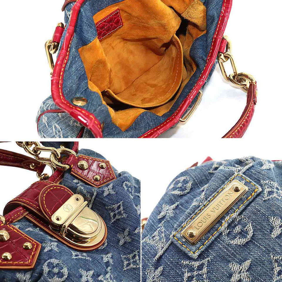 Louis Vuitton Monogram Denim Pleaty Aligator Shoulder Bag