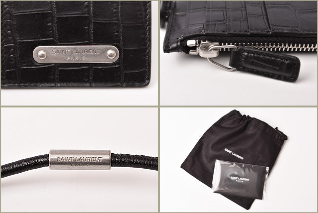 Saint Laurent- Paris Coin Case Card Case Neck Strap Embossed Black