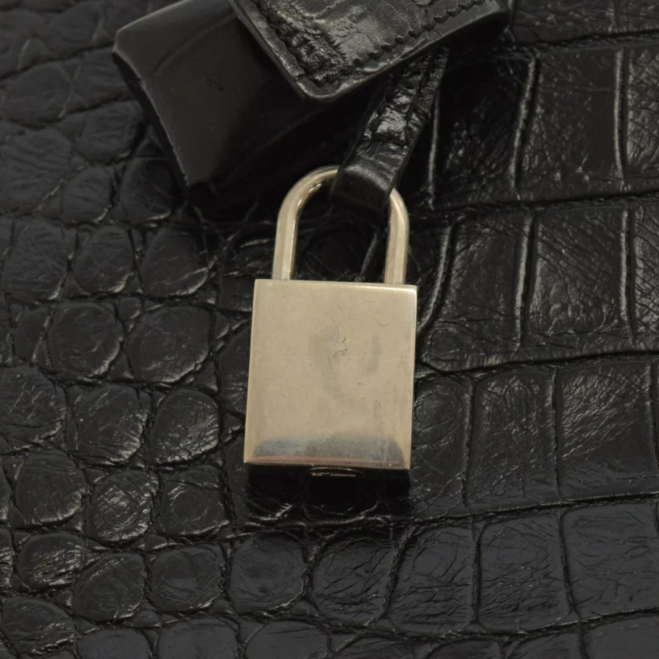 Saint Laurent- Paris Museum Crocodile Embossed Briefcase Leather Black