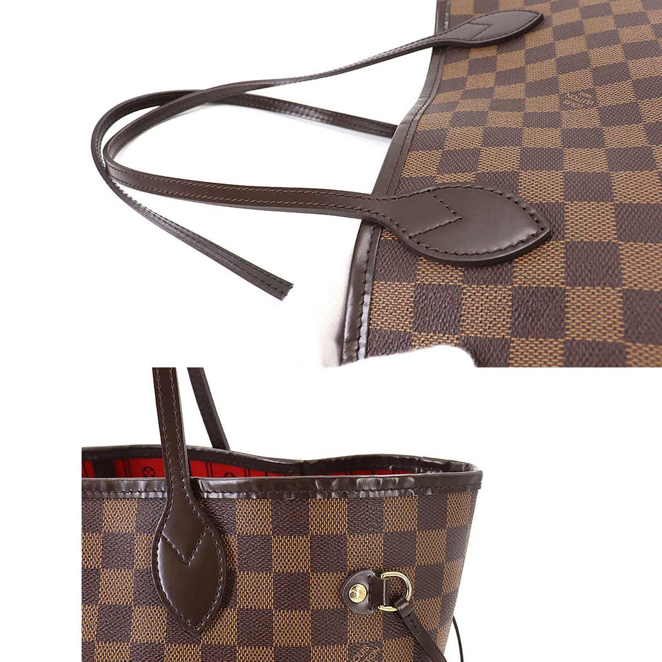 Louis Vuitton Damier Neverfull MM Tote Bag Ebene Series Brown Gold Metal Fittings