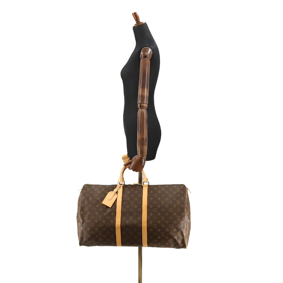 Louis Vuitton Monogram Keepall 55 Boston Bag Brown