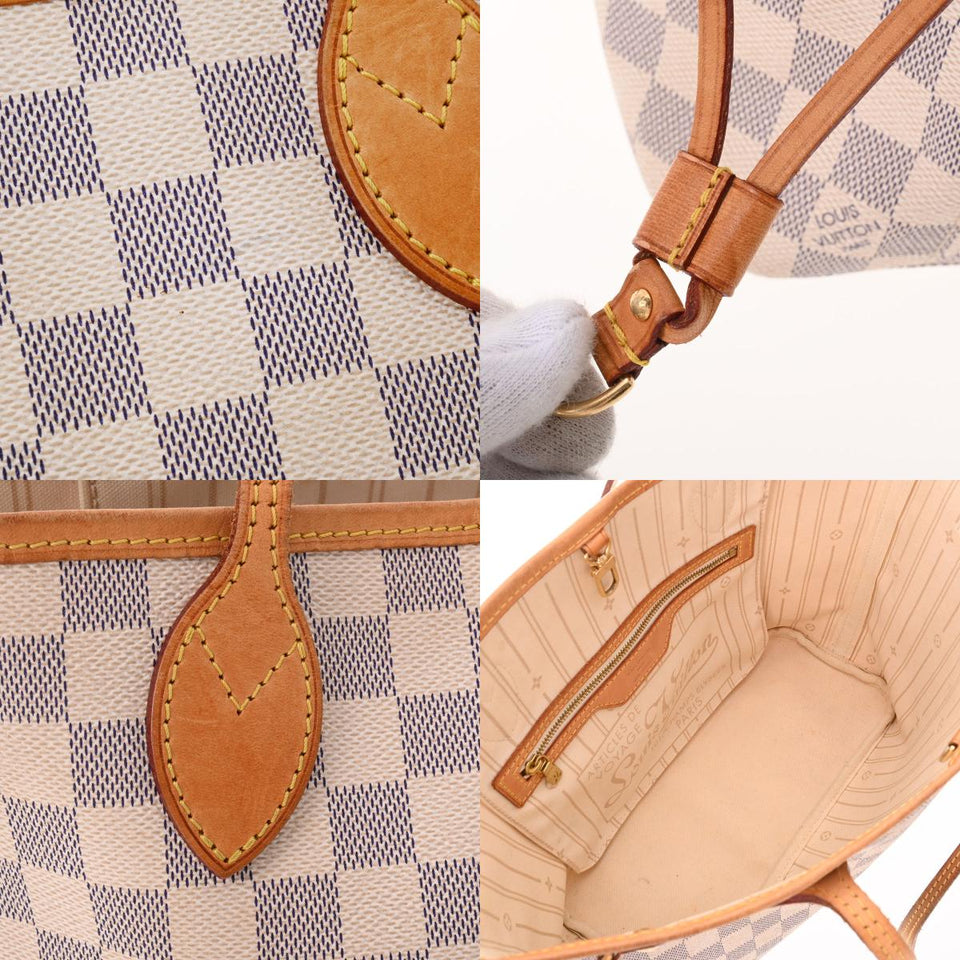 Louis Vuitton Damier Azur Neverfull PM White Canvas Handbag